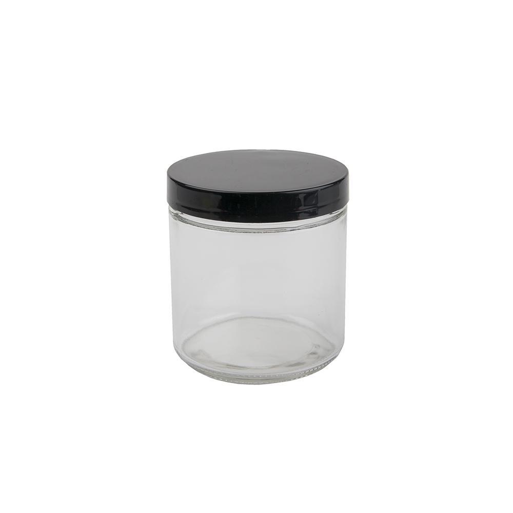 16oz Glass Jar -  Black Cap - 12ct