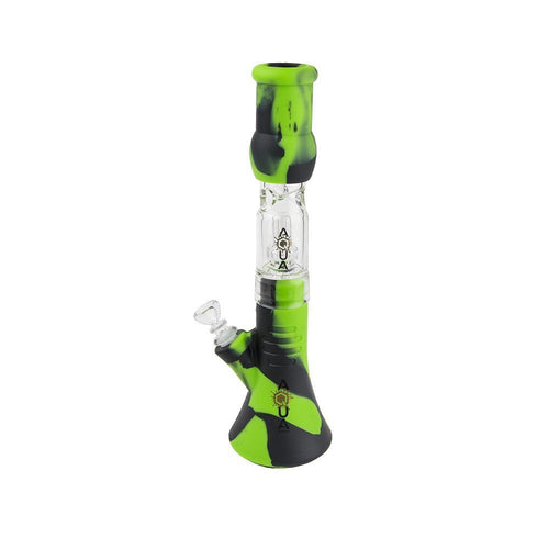 Aqua Silicone N Glass Water Pipe - BEAKER - Green / Black