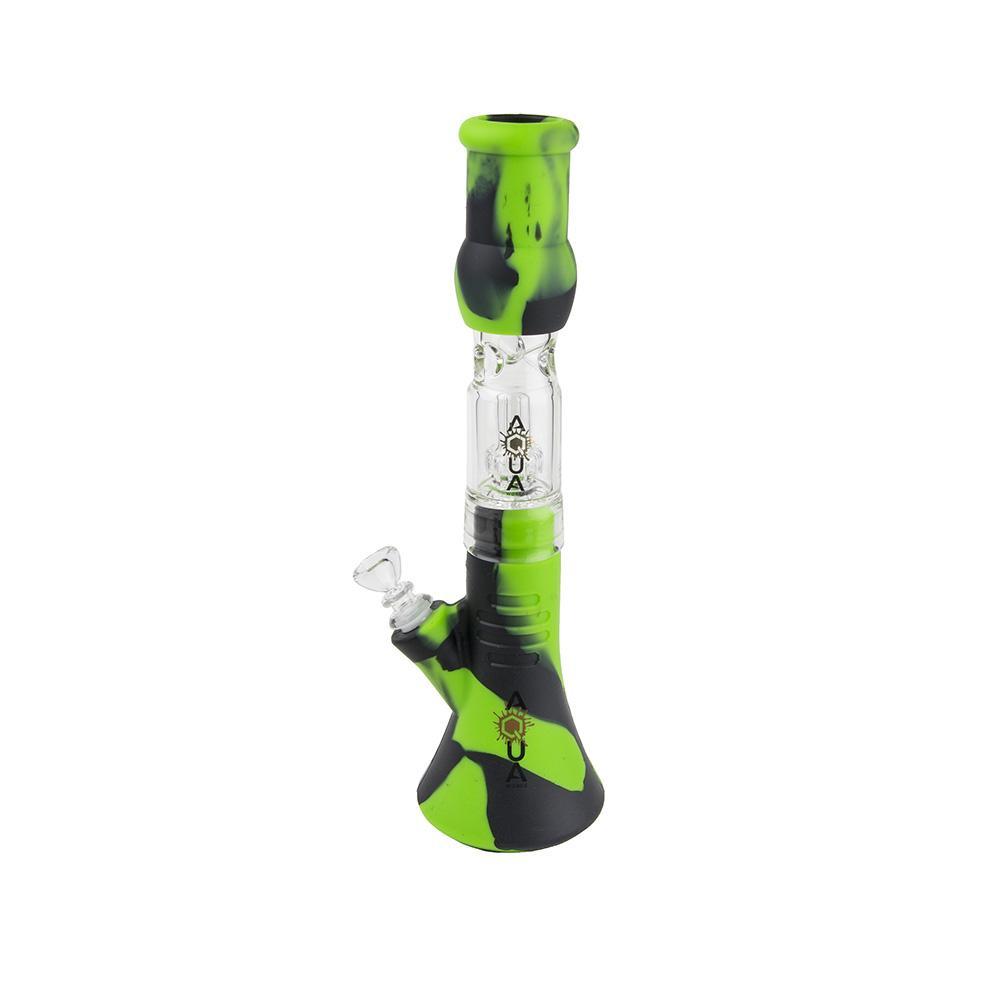 Aqua Silicone N Glass Water Pipe - BEAKER - Green / Black