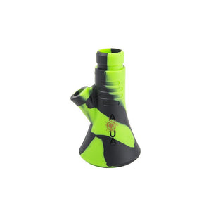 Aqua Silicone N Glass Water Pipe - BEAKER - Green / Black