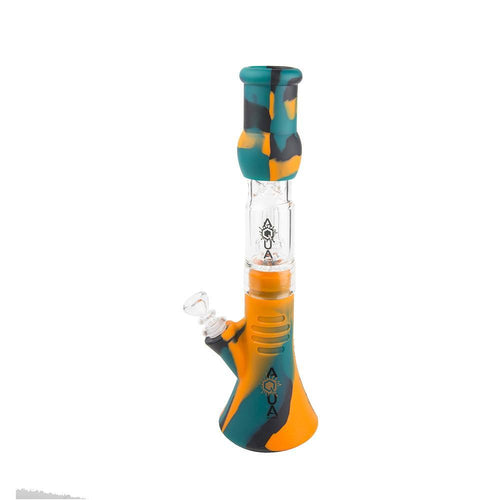 Aqua Silicone N Glass Water Pipe - BEAKER - Green / Black / Orange
