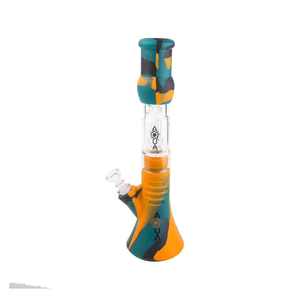 Aqua Silicone N Glass Water Pipe - BEAKER - Green / Black / Orange