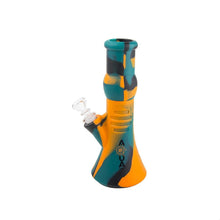 Aqua Silicone N Glass Water Pipe - BEAKER - Green / Black / Orange