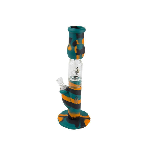 Aqua Silicone N Glass Water Pipe - STRAIGHT - Green / Black / Orange