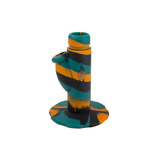 Aqua Silicone N Glass Water Pipe - STRAIGHT - Green / Black / Orange