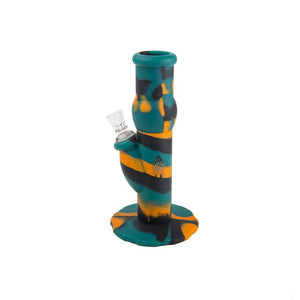 Aqua Silicone N Glass Water Pipe - STRAIGHT - Green / Black / Orange