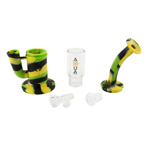Aqua Silicone N Glass Water Pipe - BUBBLER - Green / Black / Yellow