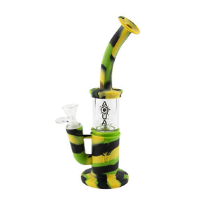 Aqua Silicone N Glass Water Pipe - BUBBLER - Green / Black / Yellow