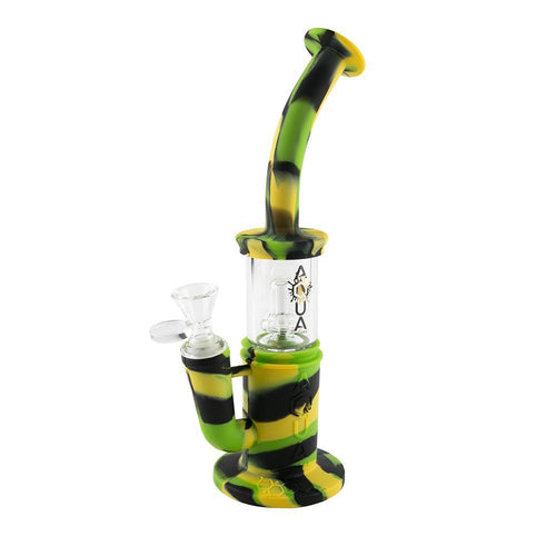 Aqua Silicone N Glass Water Pipe - BUBBLER - Green / Black / Yellow