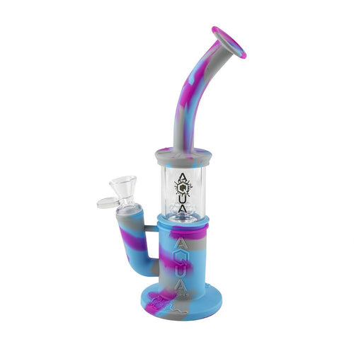 Aqua Silicone N Glass Water Pipe - BUBBLER - Pink / Blue / Grey