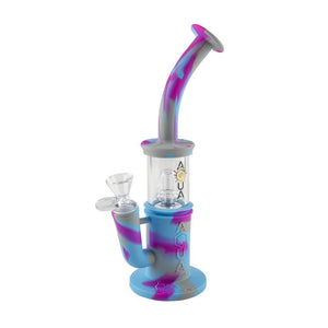 Aqua Silicone N Glass Water Pipe - BUBBLER - Pink / Blue / Grey