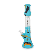 Aqua Silicone n Glass Water Pipe - BEAKER - Blue / Orange / Black