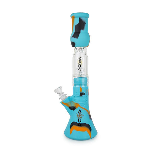 Aqua Silicone n Glass Water Pipe - BEAKER - Blue / Orange / Black