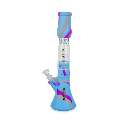 Aqua Silicone N Glass Water Pipe - BEAKER - Blue / Pink / Grey