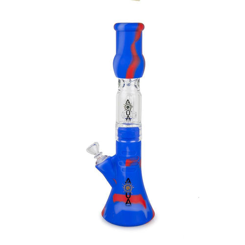 Aqua Silicone N Glass Water Pipe - BEAKER - Red / White / Blue