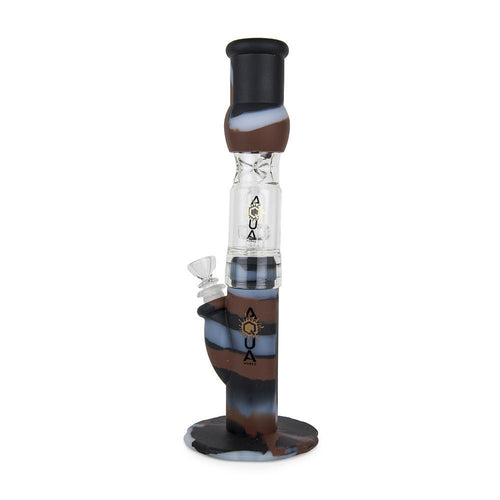 Aqua Silicone N Glass Water Pipe - STRAIGHT - Black / Brown / Grey