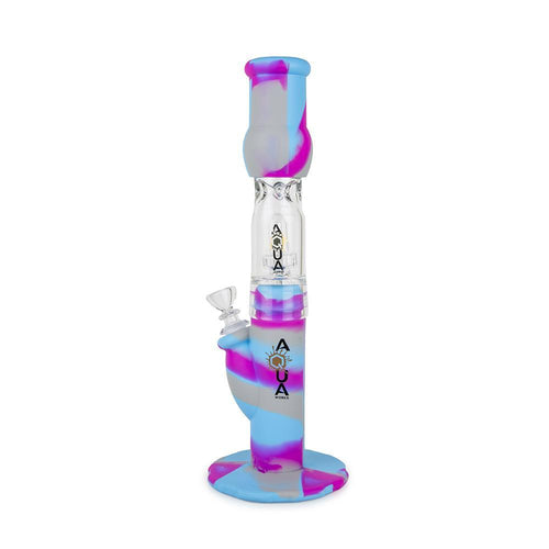 Aqua Silicone N Glass Water Pipe - STRAIGHT - Blue / Pink / Grey