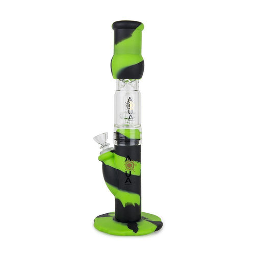 Aqua Silicone N Glass Water Pipe - STRAIGHT - Green / Black