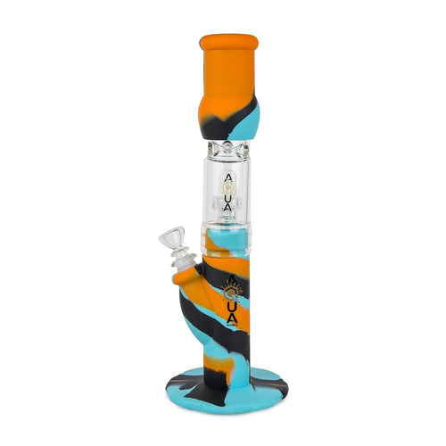 Aqua Silicone N Glass Water Pipe - STRAIGHT- Orange / Black / Blue