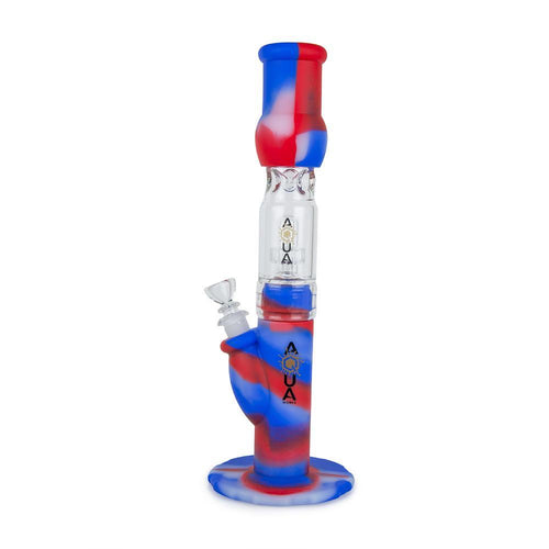 Aqua Silicone N Glass Water Pipe - STRAIGHT - Red / White / Blue