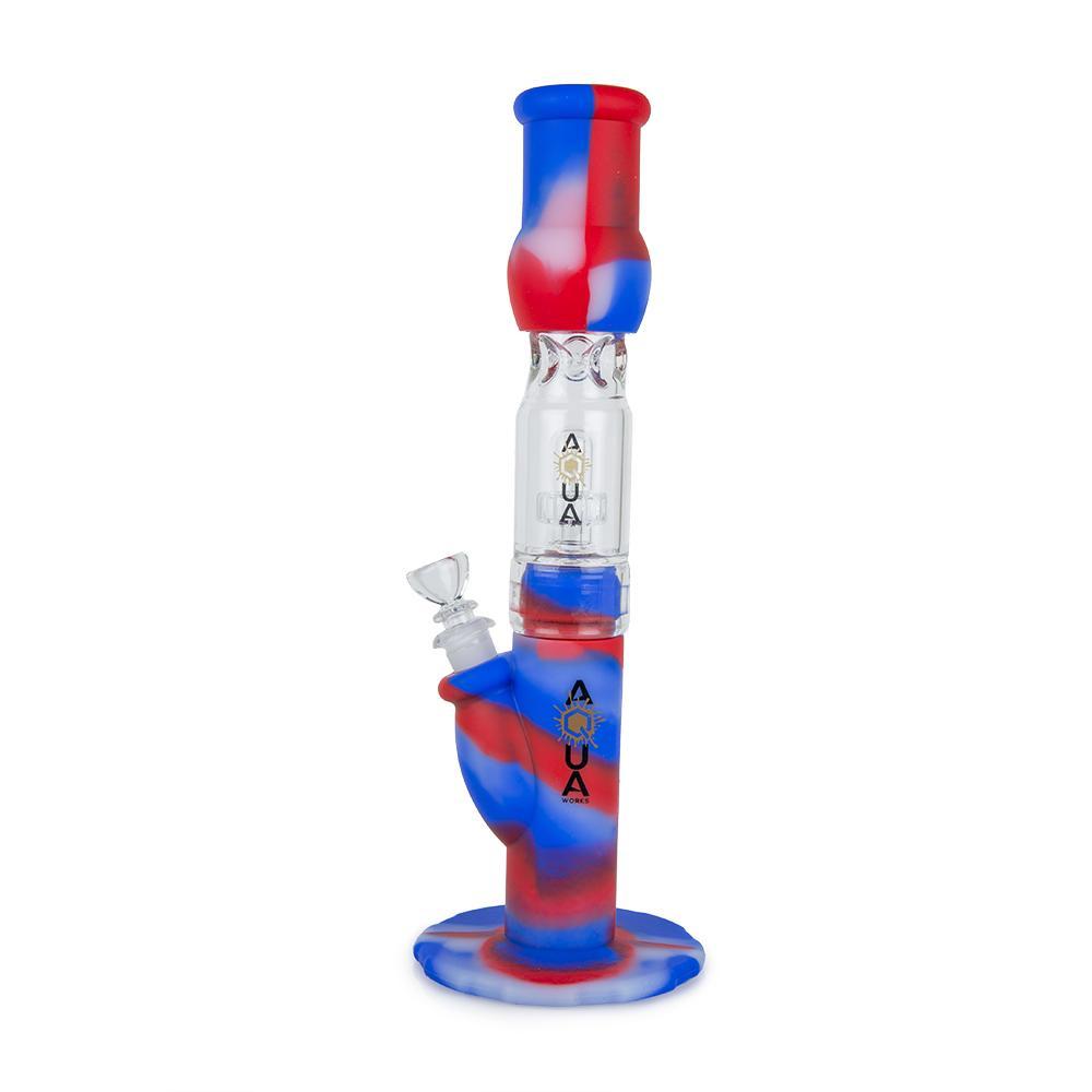 Aqua Silicone N Glass Water Pipe - STRAIGHT - Red / White / Blue